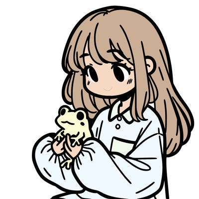 girl with long hair and a oversized shirt. and she is holding a frog