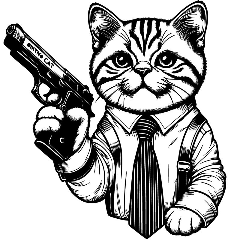 realistic cat have a gun