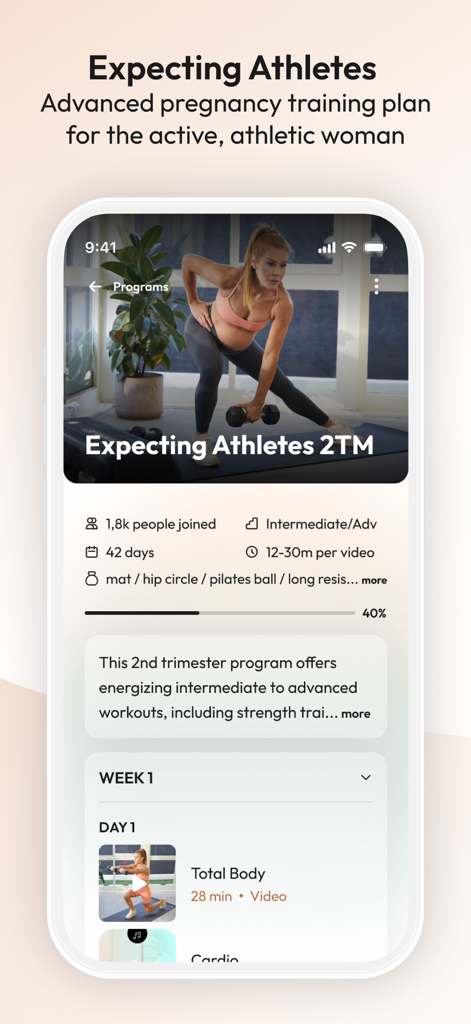 Natal - Pregnancy & Postpartum - Natal app screen showing an advanced pregnancy training plan for expecting athletes