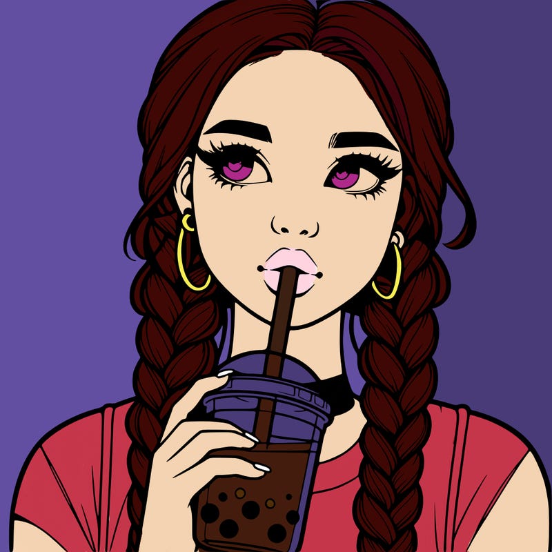 realistic girl with braided hair drinking boba