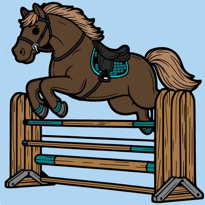 a horse jumping over a show jump