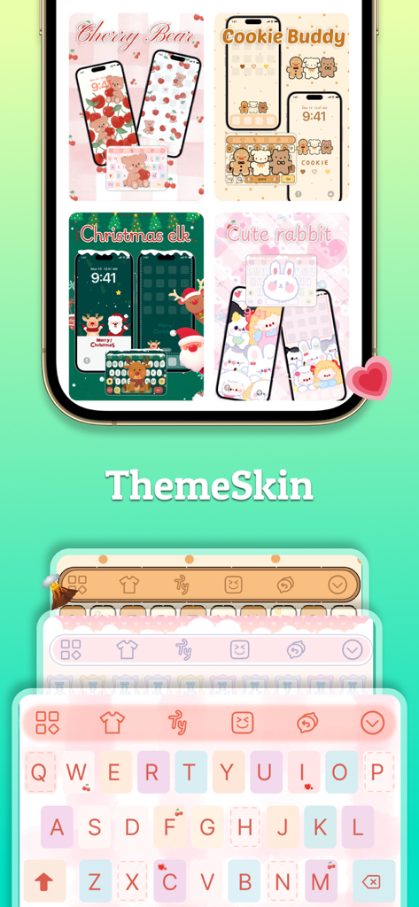 Fonts Art: Keyboard Fonts - A collection of cute and aesthetic keyboard skins with matching lock screen wallpapers including themes like Cherry Bear and Cookie Buddy.