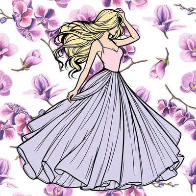 realistic woman with dress flowing in the wind