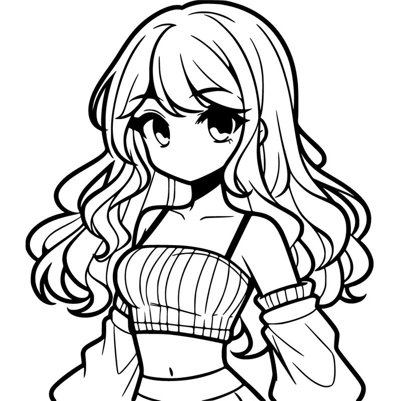 anime girl wavy hair w ity a crop top on