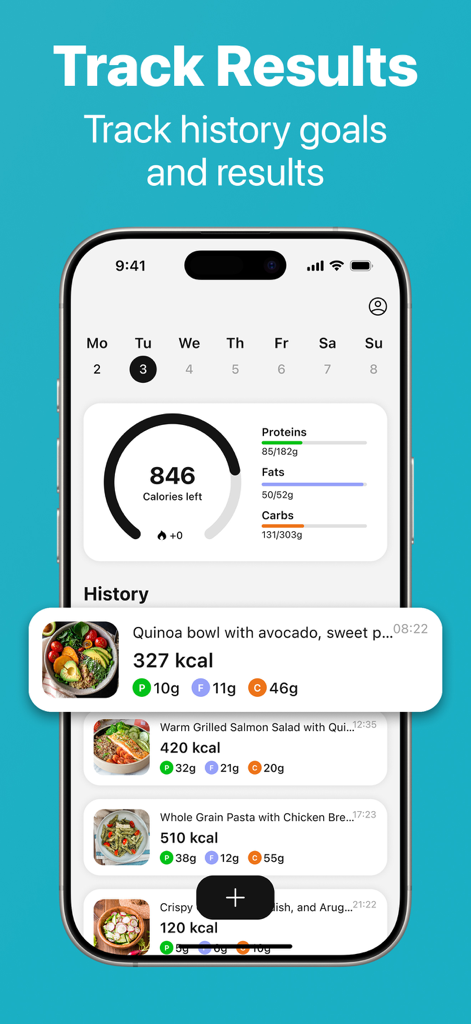 MyPlate: Calorie Counter - MyPlate app dashboard showing daily calorie progress and food history log with nutritional data