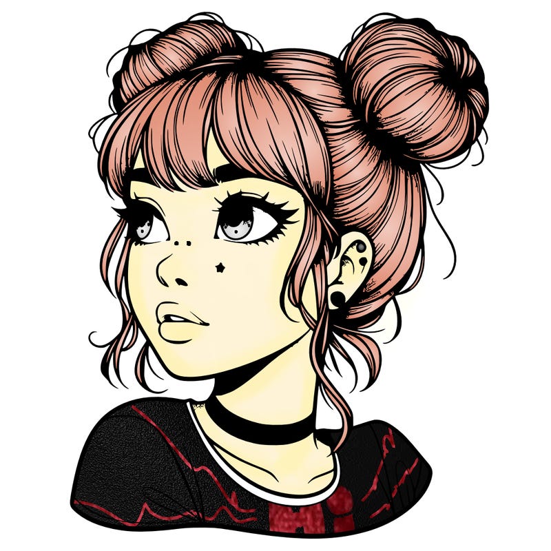 realistic girl with spacebuns