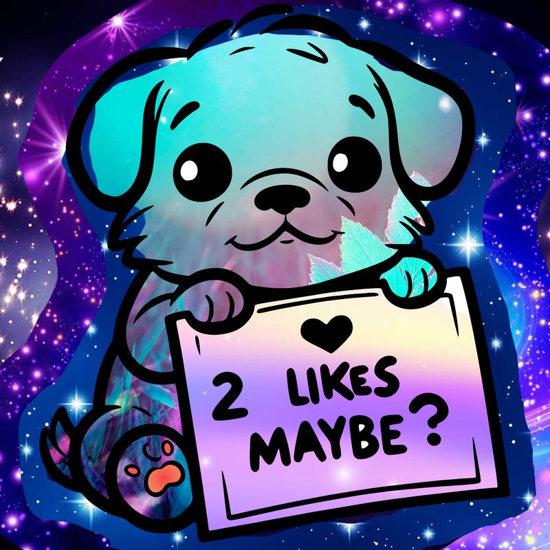 a puppy holding a sign that says 2 likes maybe?