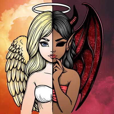 realistic angel half demon