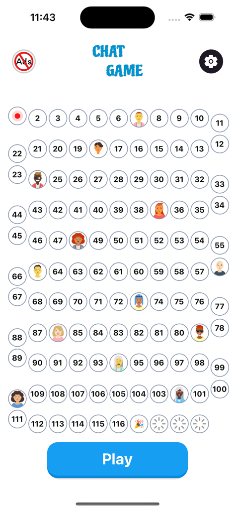 Chat Master: Texting Game - Chat Master texting game level selection screen with a path of numbered stages