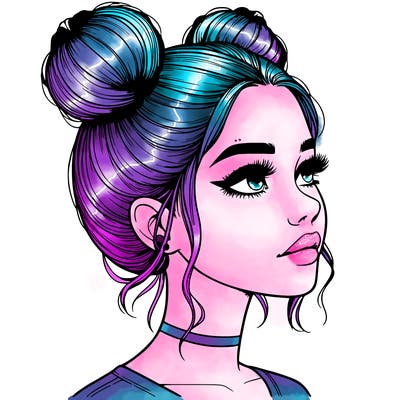 realistic girl with buns on the top of her head