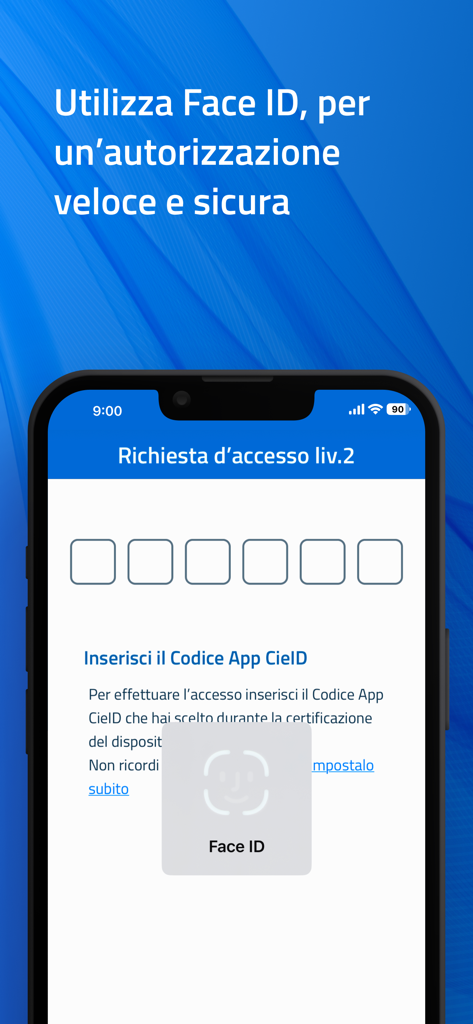 CieID - CieID app interface showing Face ID biometric authentication for secure access