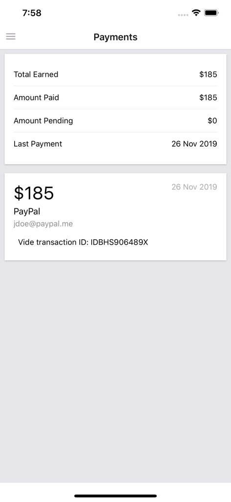 Pro Affiliates - Pro Affiliates app screen showing total earnings and payment transaction history