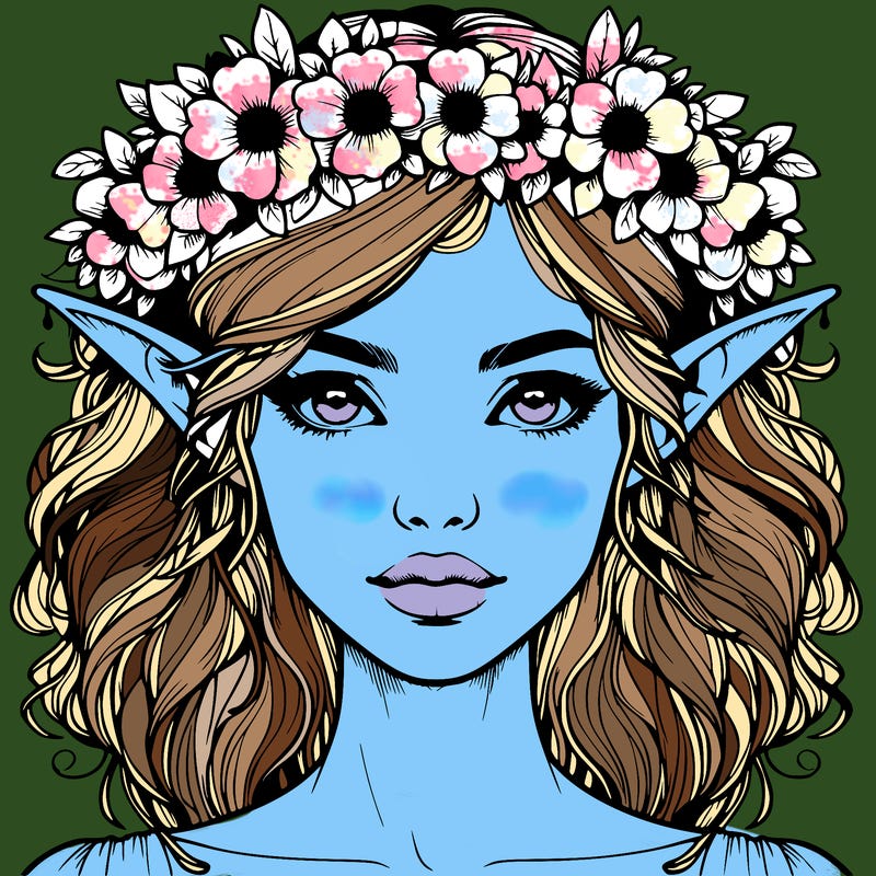 realistic female elf with flower crown