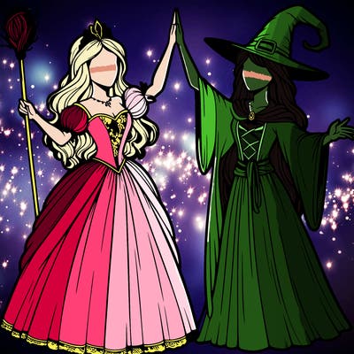 detailed realistic split of a princess and a witch