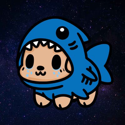 cute dog wearing a shark costume