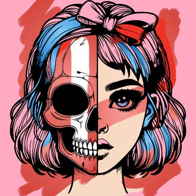 realistic girl with half skull mask