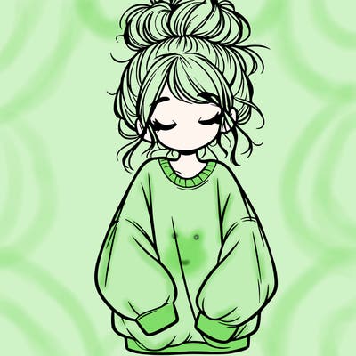 girl with baggy sweatshirt and messy bun