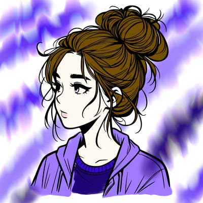 realistic teenage girl with a messy bun