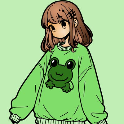 girl wearing frogging sweatshirt