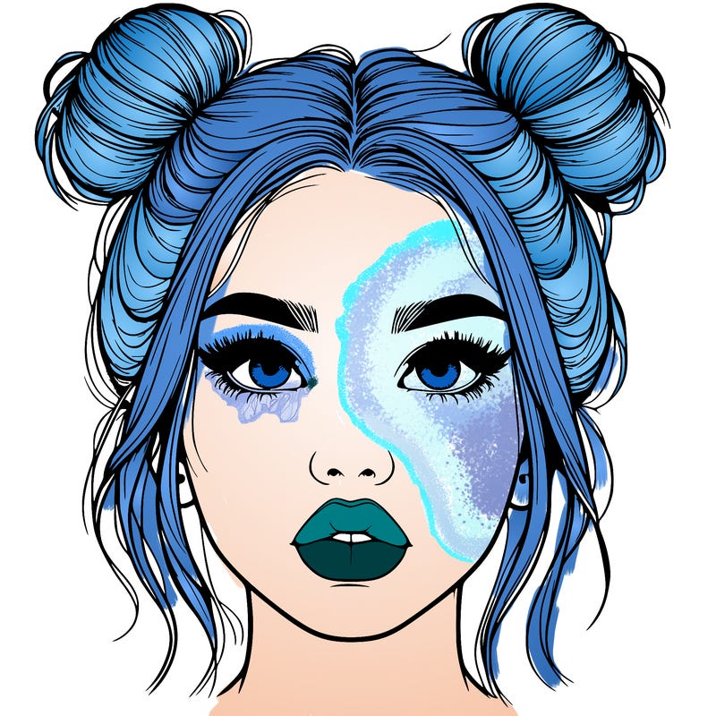 realistic girl with two buns on her hair and lips