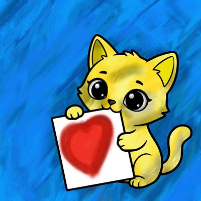 a small cat with a blank sheet of paper in its hand. the cat is sooooooo cute!