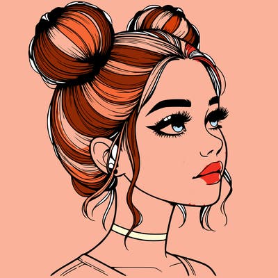 realistic girl with buns on the top of her head