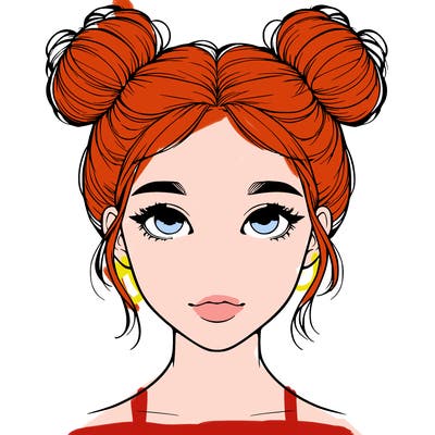 realistic girl with two buns on top of her head