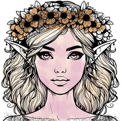 realistic female elf with flower crown