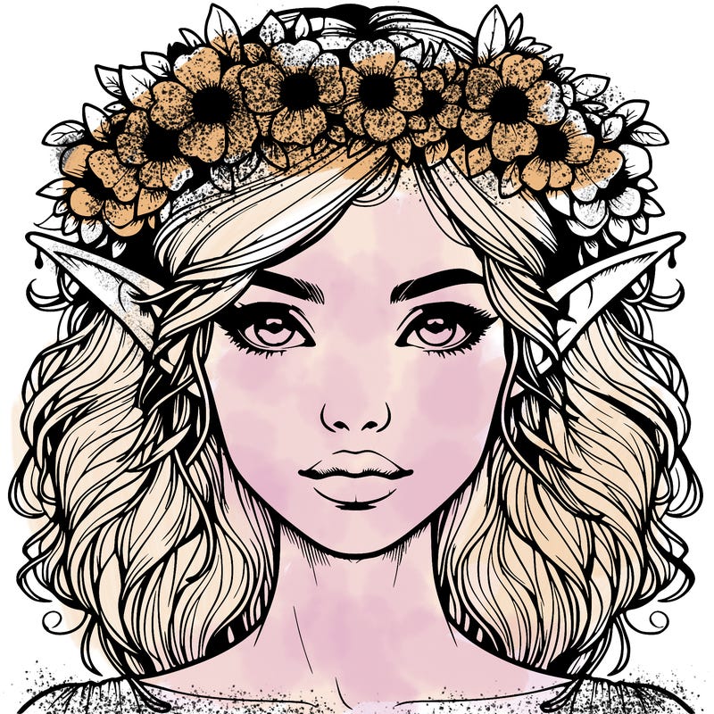 realistic female elf with flower crown