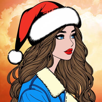realistic girl in santa hat