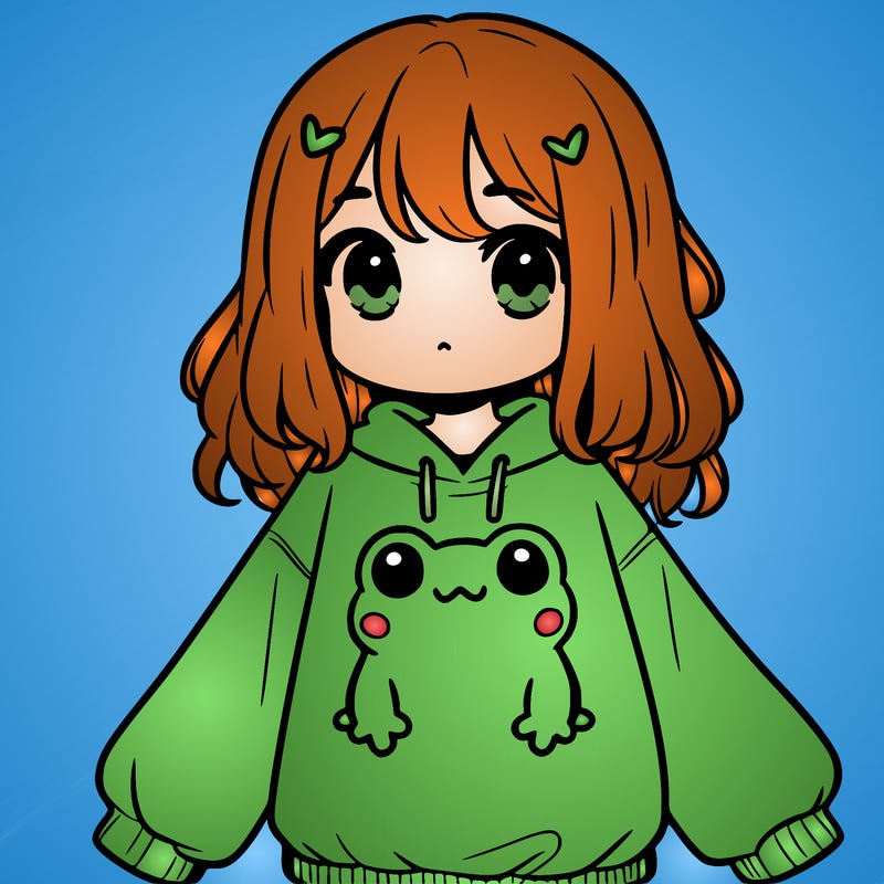 girl wearing frogging sweatshirt