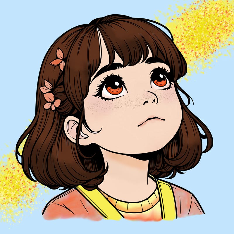 realistic girl looking up