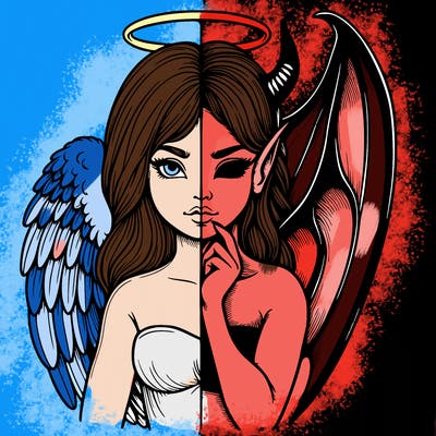 realistic angel half demon