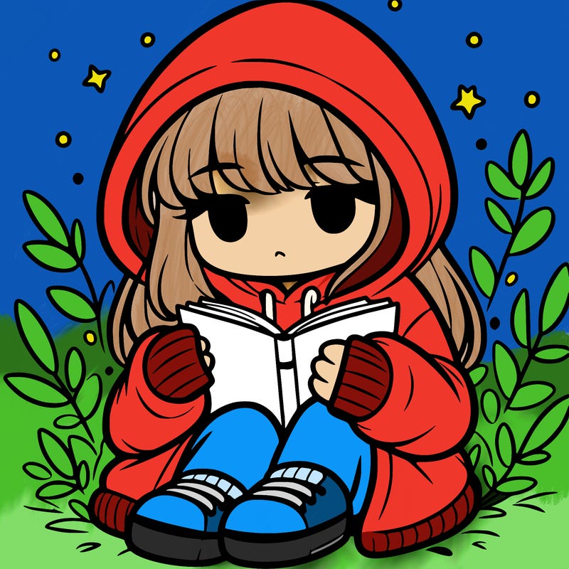 girl in oversized hoodie reading a book