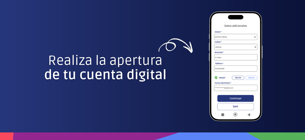 Movil BDT - Interfaz de la aplicación móvil de Movil BDT mostrando el formulario de registro para abrir una cuenta digital