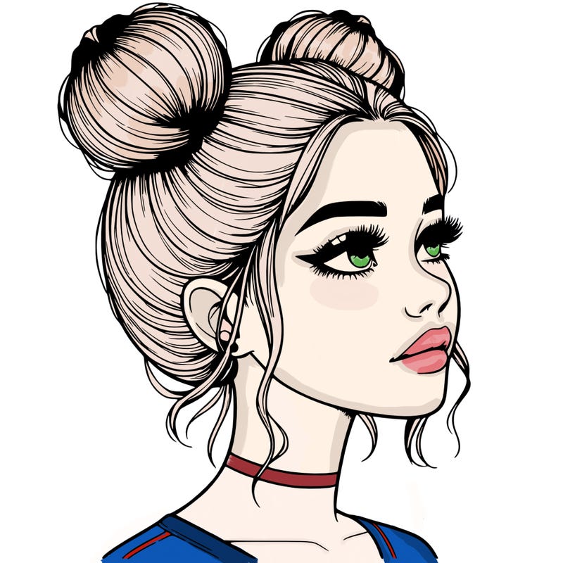 realistic girl with buns on the top of her head