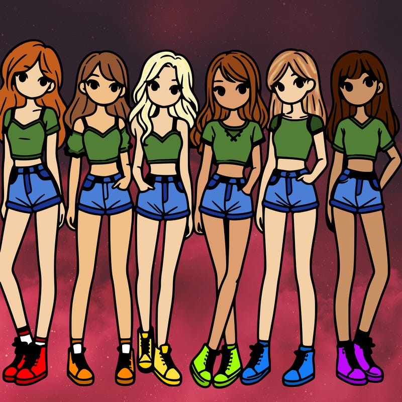 a group of girls wearing crop tops and shorts