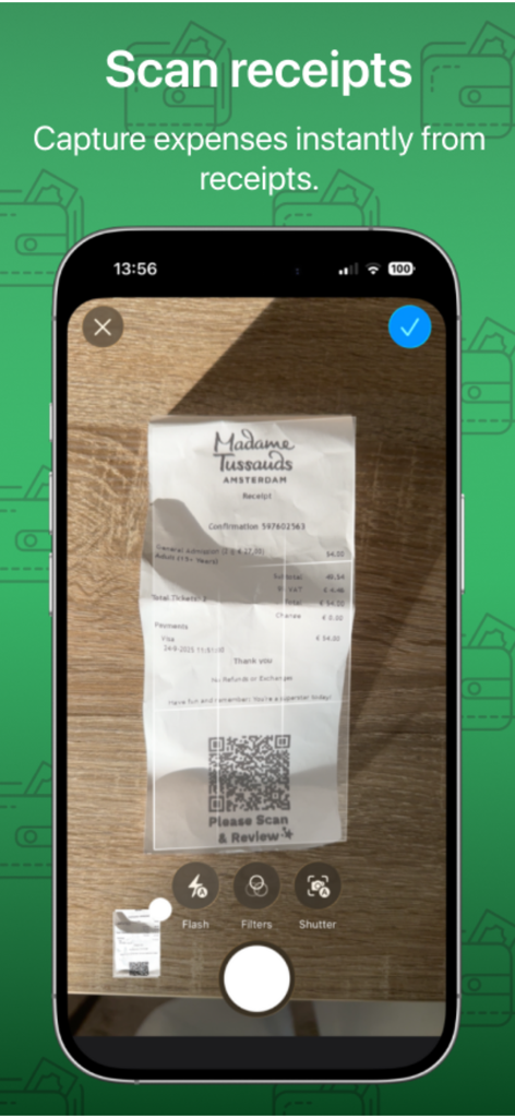 Costify: Expense Tracker - Costify app showing the receipt scanning feature to track expenses