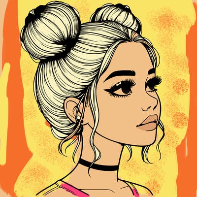 realistic girl with buns on the top of her head