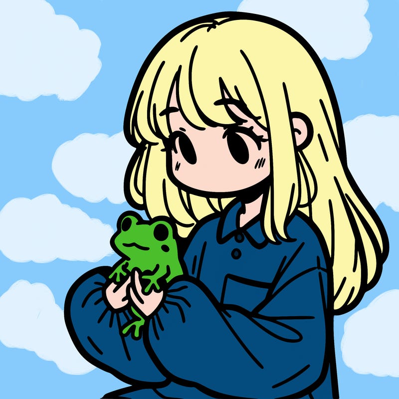 girl with long hair and a oversized shirt. and she is holding a frog