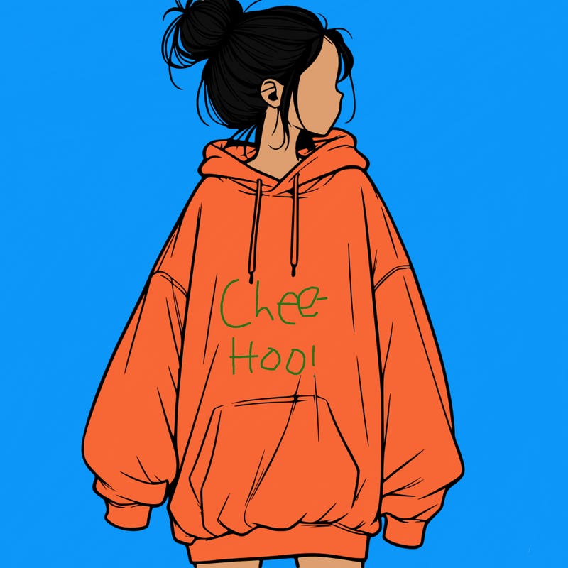 realistic girl with a oversized sweatshirt on and a bun