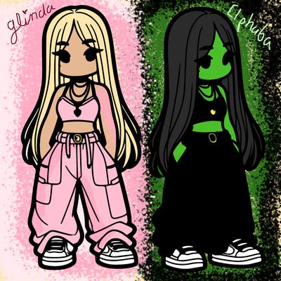 girl in baggy pants crop top and long hair