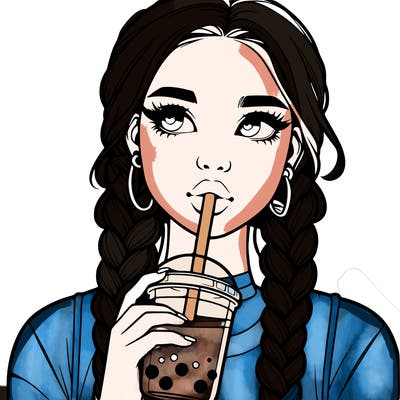 realistic girl with braided hair drinking boba