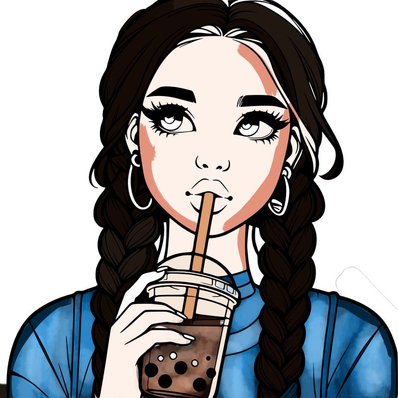 realistic girl with braided hair drinking boba