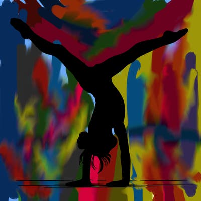 realistic gymnastic hand stand girl in four splits