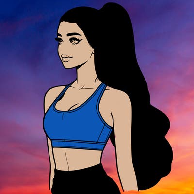 realistic girl in gym clothes and long ponytail