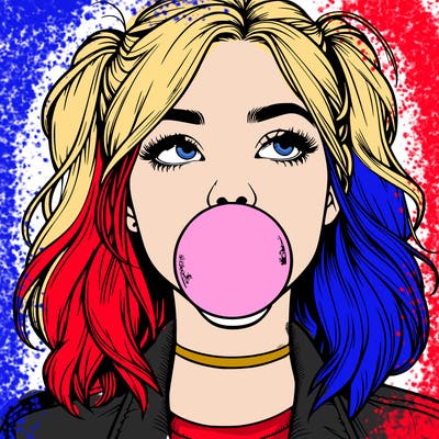 realististic girl blowing bubble -gum