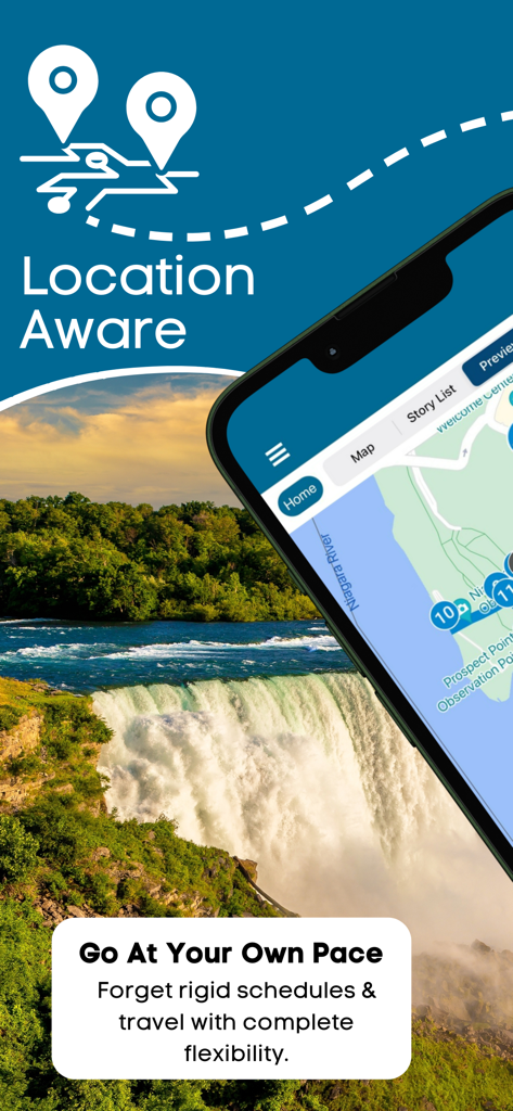 Niagara Falls: USA & Canada - Aplicativo de viagem de Niagara Falls mostrando mapa GPS e recursos de tour de áudio ciente da localização