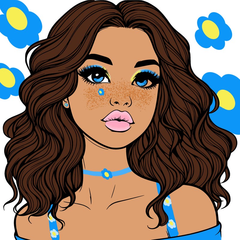 realistic girl with wavy hair and lips