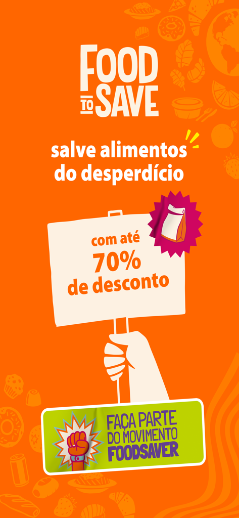 Food To Save app promotional screen showing a 70 percent discount for saving food from waste